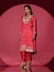 Pink Satin Embroidered Suit Set