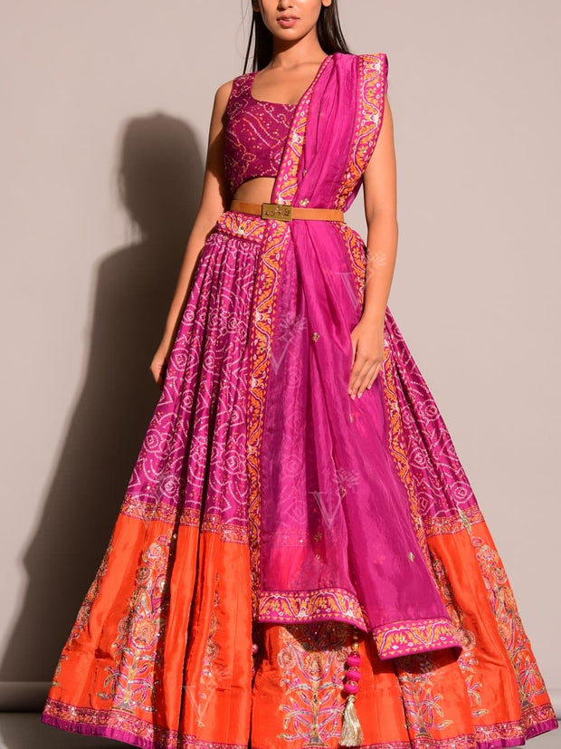 Lehenga, Printed, Lehenga set, Choli, Navratri lehenga, Zari work, Sequence work, Party wear, Designer wear, Bandhani, Bandhej