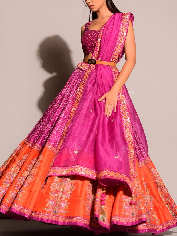 Lehenga, Printed, Lehenga set, Choli, Navratri lehenga, Zari work, Sequence work, Party wear, Designer wear, Bandhani, Bandhej