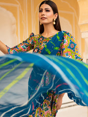 Blue Leheriya Patola Pre Draped Saree
