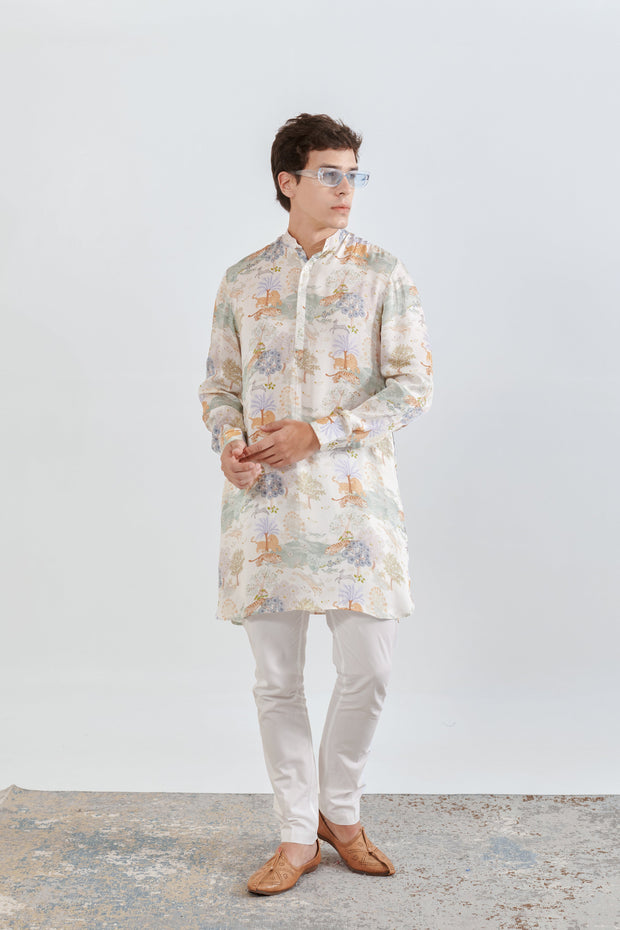 Tiger Crepe White Ganganagery Kurta