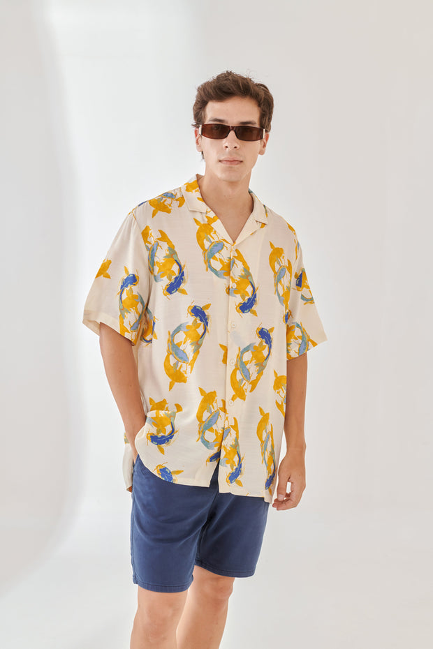 Salmon White Oversize Hawaiian Collar Shirt