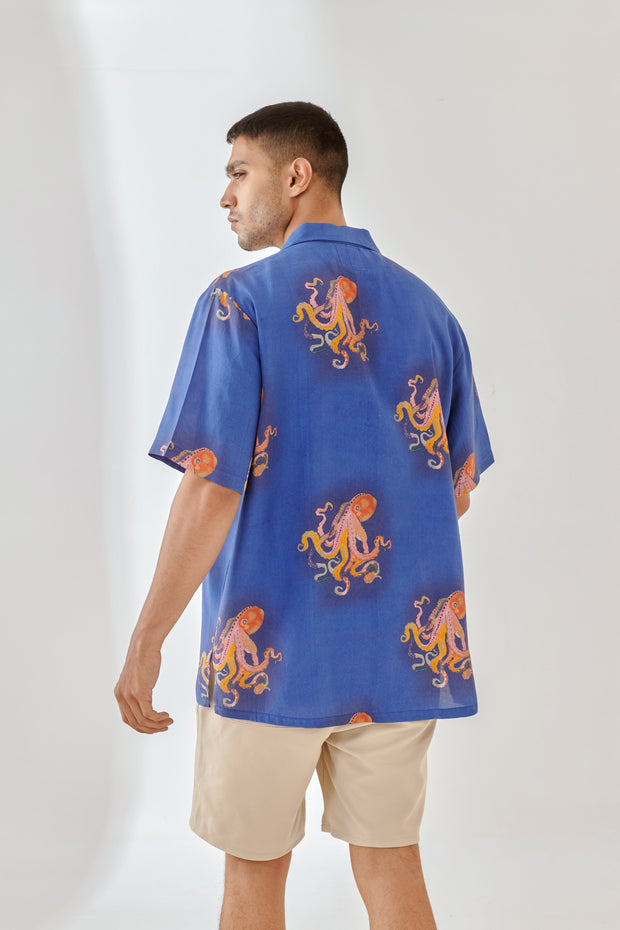 Octopus Vulgaris Blue Oversize Shirt