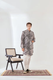 Rustic Boho White Bandana Kurta Jacket Set