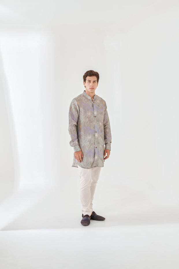 Seawhale Pastel Grey Full Button Kurta