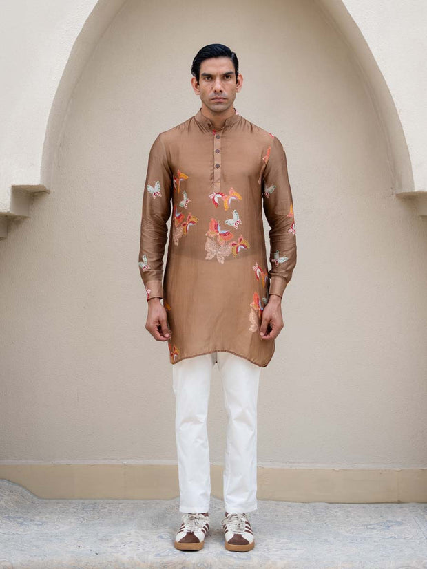 Light Brown Butterfly Printed Kurta