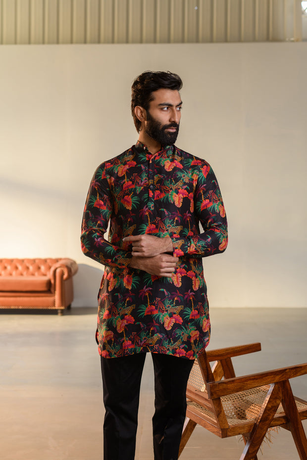 Leopard Midnight Leaflet - Black - Ganganagry Kurta For Men