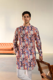 Lilly Pink Leaf - Silk - New Style Kurta For Men