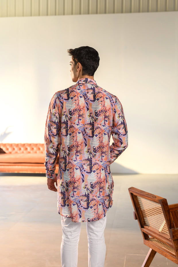 Lilly Pink Leaf - Silk - New Style Kurta For Men