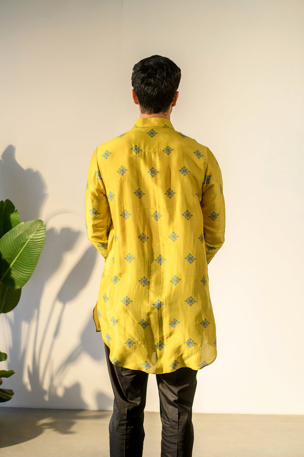 Nilay Yellow - Silk - Full Button Kurta For Men