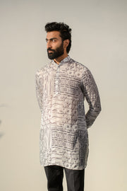 Rustic Boho White Silk Ganganagry Kurta For Men