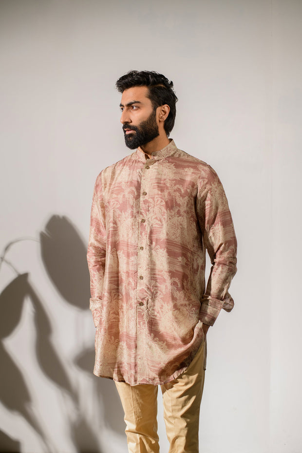 Retro Brown - Russian Silk - Full Button Kurta For Men