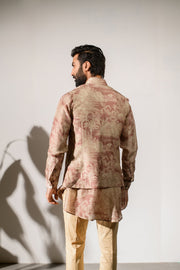 Retro Brown Kurta - Russian Silk - Kurta Bandi Set For Men