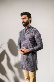 Rustic Boho Black Bandana Silk  Ganganagry Kurta For Men