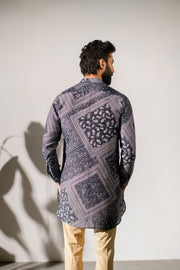 Rustic Boho Black Bandana Silk  Ganganagry Kurta For Men