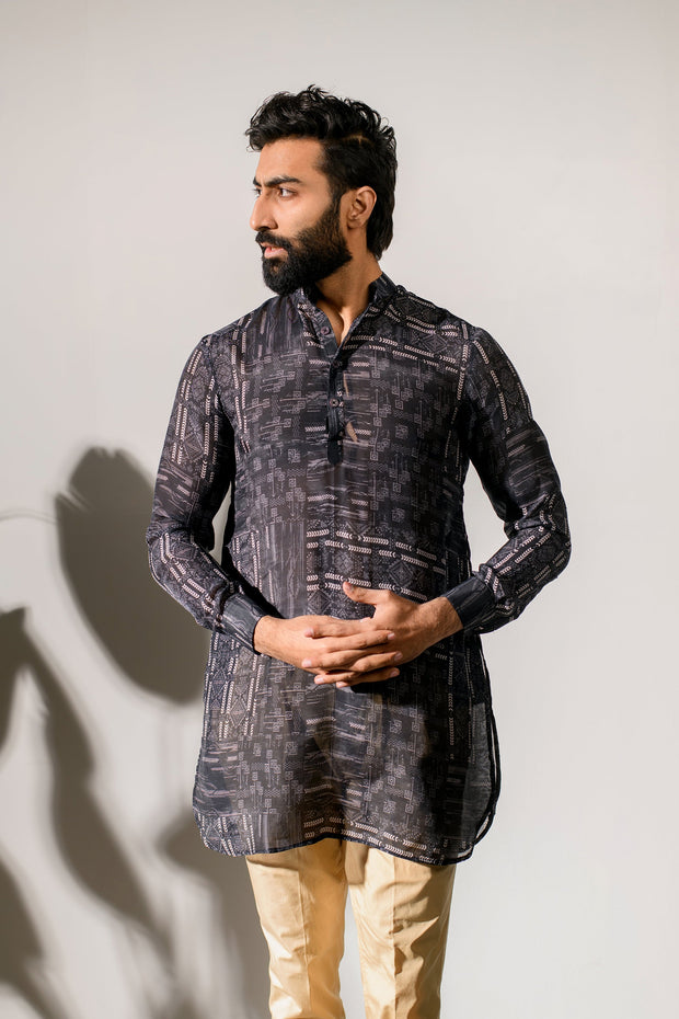 Rustic Boho Black - Silk - Ganganagry Kurta For Men