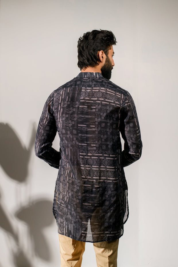 Rustic Boho Black - Silk - Ganganagry Kurta For Men