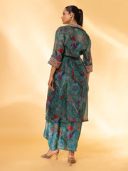 Turquoise Silk Printed Dress