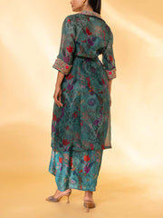 Turquoise Silk Printed Dress