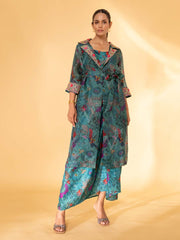 Turquoise Silk Printed Dress