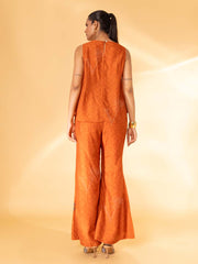 Rust Organza Jacket and Pant Set