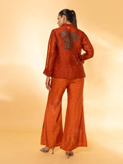 Rust Organza Jacket and Pant Set