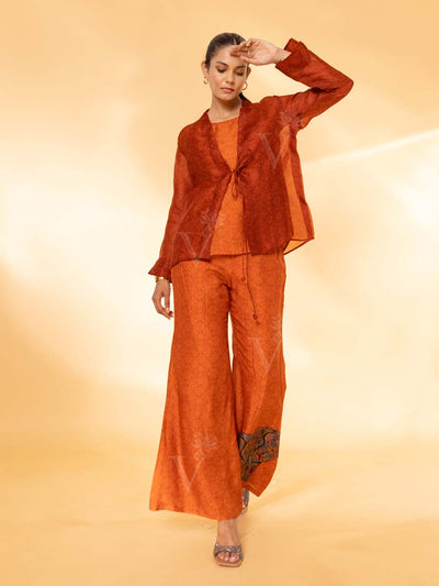 Rust Organza Jacket and Pant Set