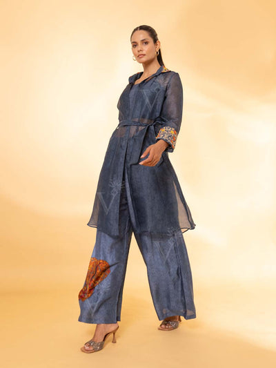 Blue Silk Jacket and Pant Set