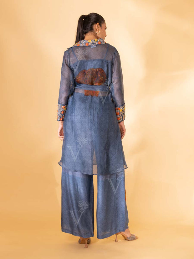 Blue Silk Jacket and Pant Set