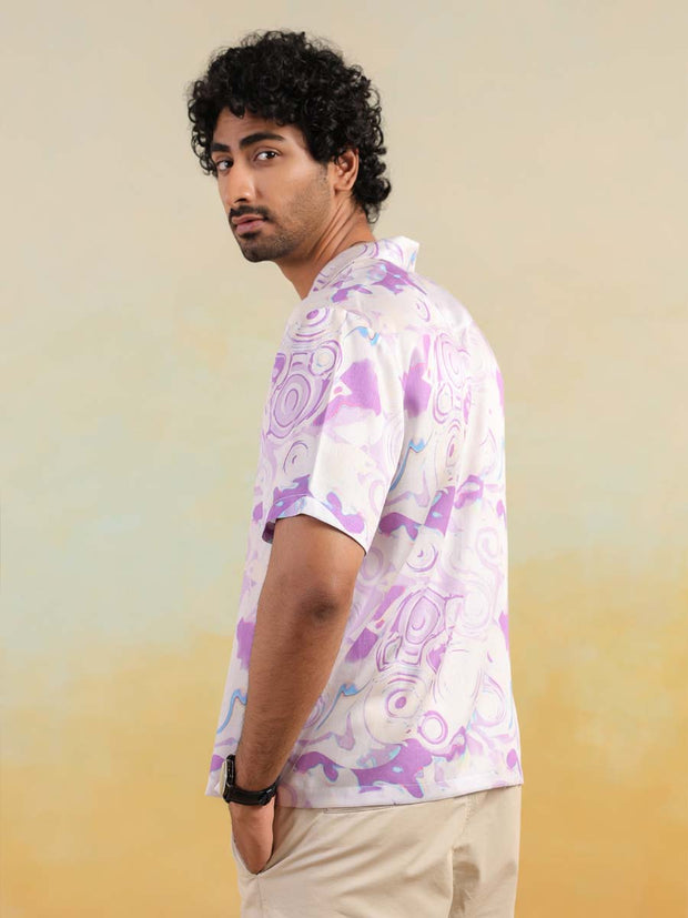 Moon Swirl Relaxed Fit Cuban Collar Shirt