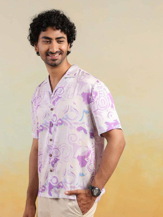 Moon Swirl Relaxed Fit Cuban Collar Shirt