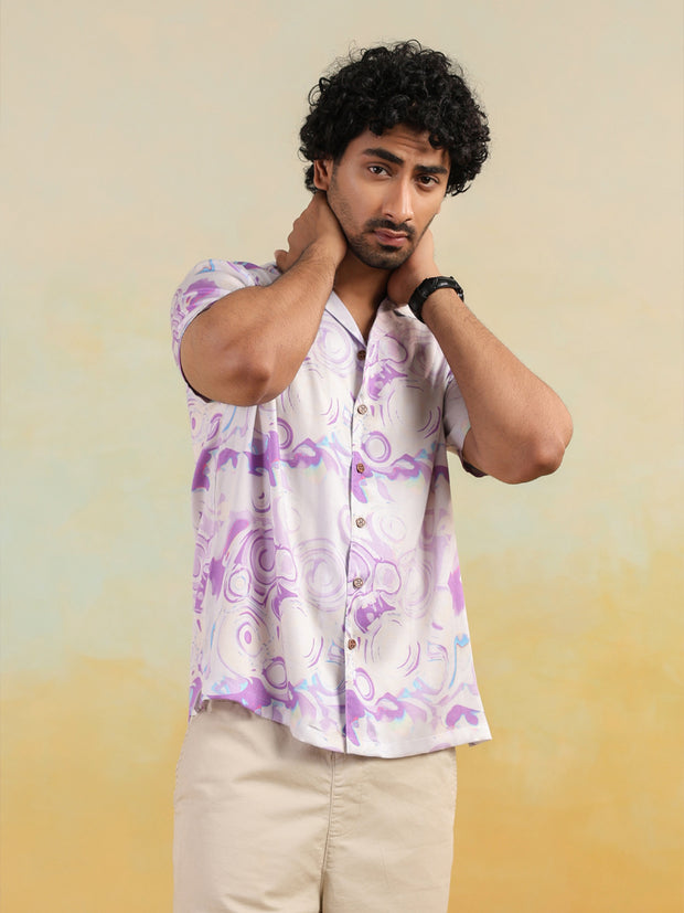 Moon Swirl Relaxed Fit Cuban Collar Shirt