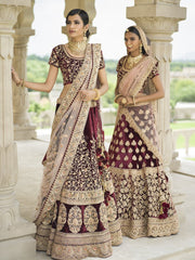 Maroon Velvet Bridal Lehenga