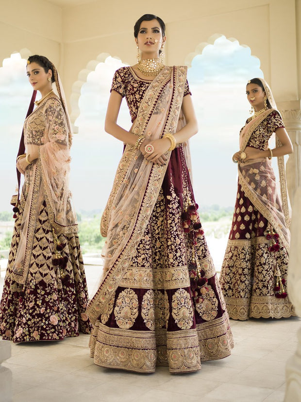 Maroon Velvet Lehenga