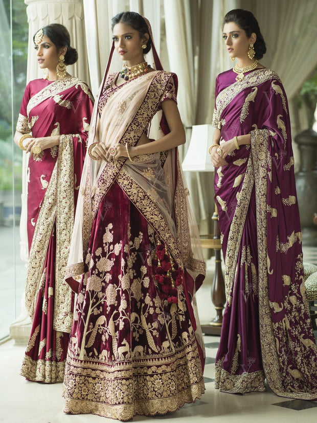 Maroon Velvet Lehenga