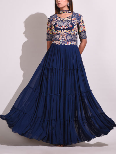 Blue Georgette Gown Set