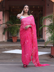 Pink Chinnon Bandhani Saree