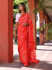 Orange Chinnon Bandhani Saree