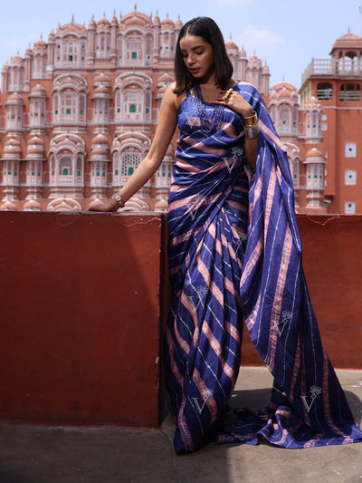 Pink and Blue Silk Leheriya Saree