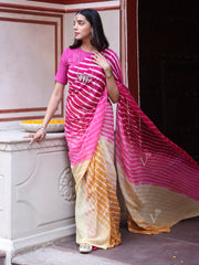 Pink and Yellow Leheriya Saree