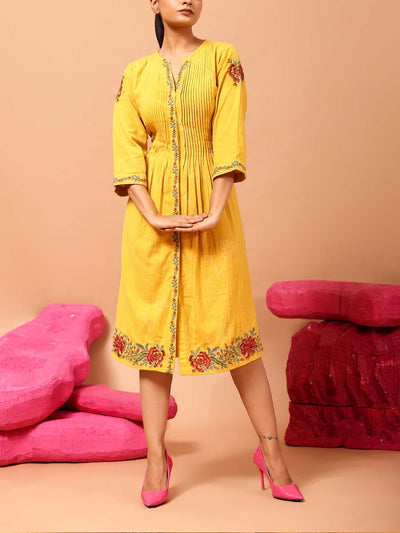 DD35, MTO, RK, Mustard , yellow , cotton, dress , summer , monsoon24 , cotton dress