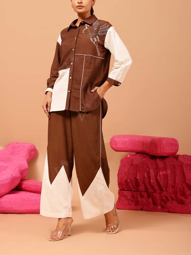 Brown Rayon Cotton Co-ord Set