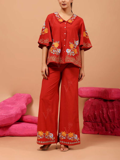 DD35, MTO, RK, Red , cotton , summer , monsoon24 , cotton co-ord set , co-ord set