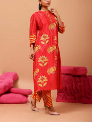 Red Vasansi Silk Leheriya Kurta and Pant Set