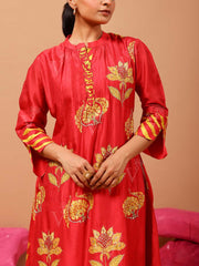 Red Vasansi Silk Leheriya Kurta and Pant Set