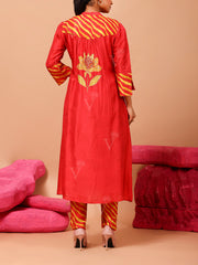 Red Vasansi Silk Leheriya Kurta and Pant Set