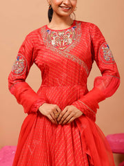 Red Vasansi Silk Leheriya Anarkali Gown