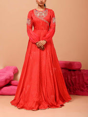 DD28, MTO, VK, Red , Vasansi Silk , Leheriya , Anarkali  , Gown , leheriya gown , rakhiedit