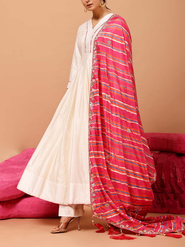 Off White Chanderi Anarkali Suit Set