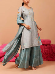 Blue Green Vasansi Silk Kurta and Sharara Suit Set